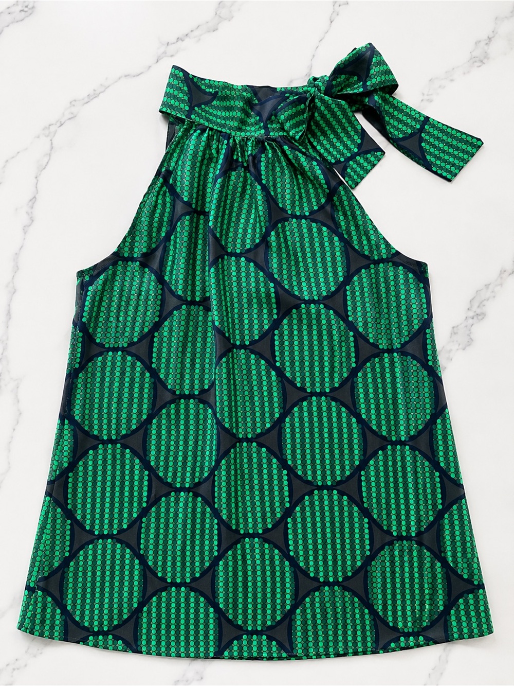 Green Geometric Halter Tie-Neck Blouse